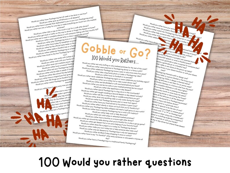 Thanksgiving Would You Rather Printable Game, Thanksgiving Activity for ...