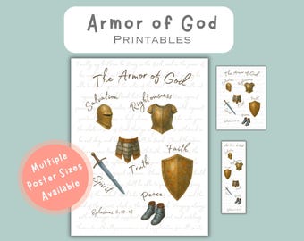 Arte mural imprimible de la Armadura de Dios, Escrituras cristianas imprimibles, Decoración con versículos bíblicos de Efesios 6, Versículo completo de la Armadura de Dios, Página para colorear de la Biblia
