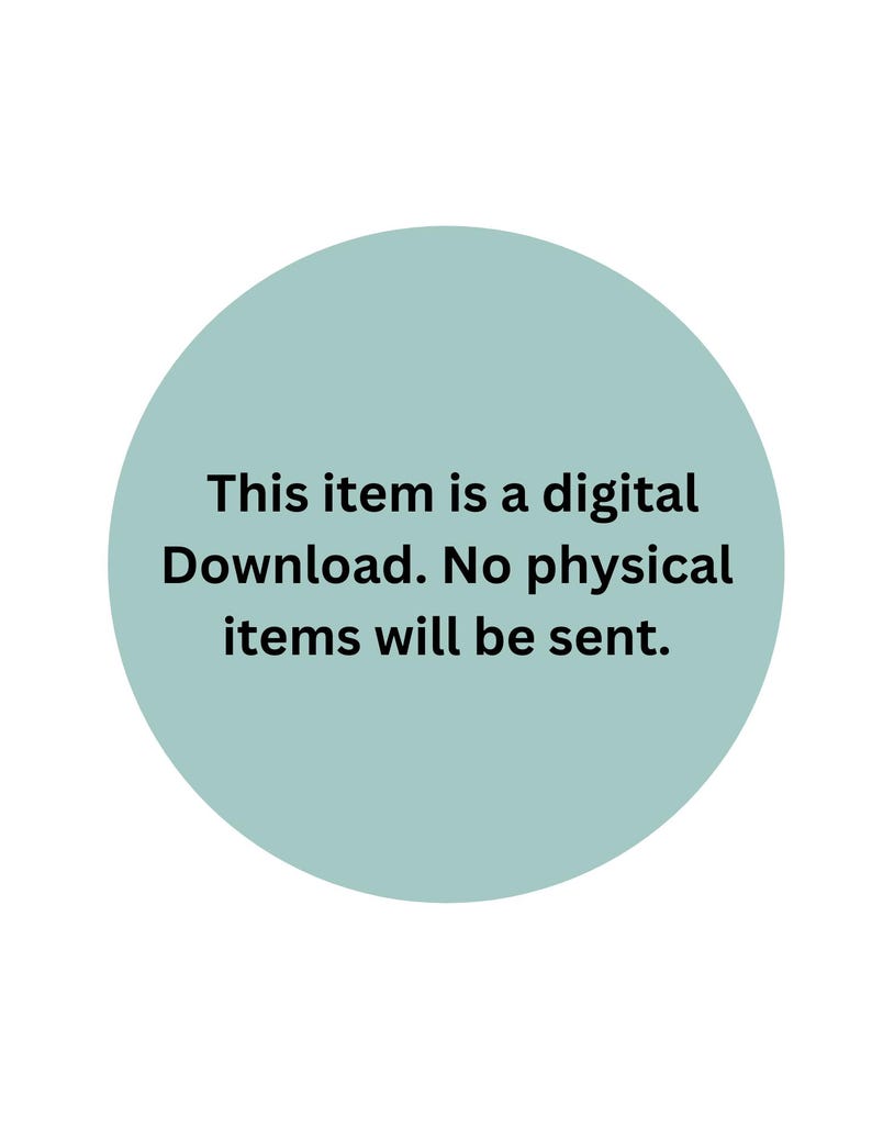 Puede incluir: Un c&iacute;rculo azul claro sobre un fondo blanco con el texto: "This item is a digital Download. No physical items will be sent."