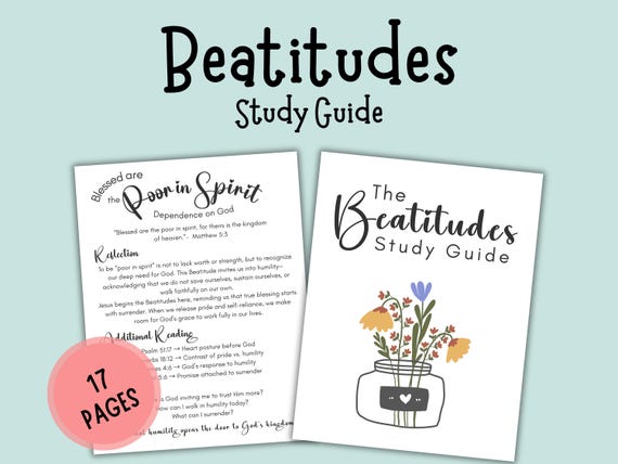 Beatitudes Bible Study Guide Printable; Christian Devotional Worksheet; Sermon on the Mount Bible Study Template