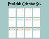 Full year Calendar Printable, 12 Month Calendar, Wall Calendar, Desk Calendar, Monthly Planner, A4, A5, personal wide and Letter Sizes