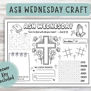 Ash Wednesday craft, Lent Activity Placemat Printable for Kids, Christian Ash Wednesday Craft, Sunday School Coloring & Learning Sheet