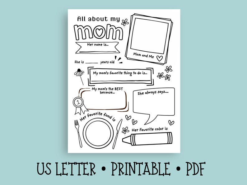 All About My Mom Printable Mothers Day Questionnaire Gift, DIY Mothers ...