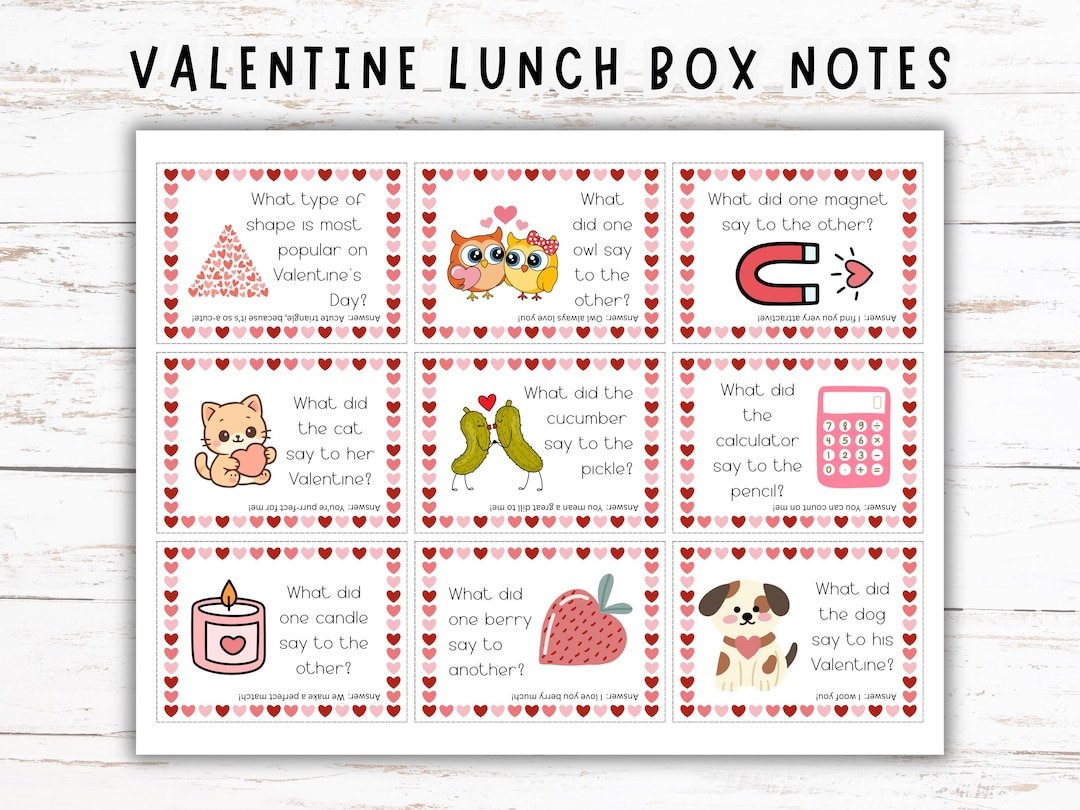 Valentine Lunch Notes, Lunch Box Jokes for Kids, Printable Lunchbox ...