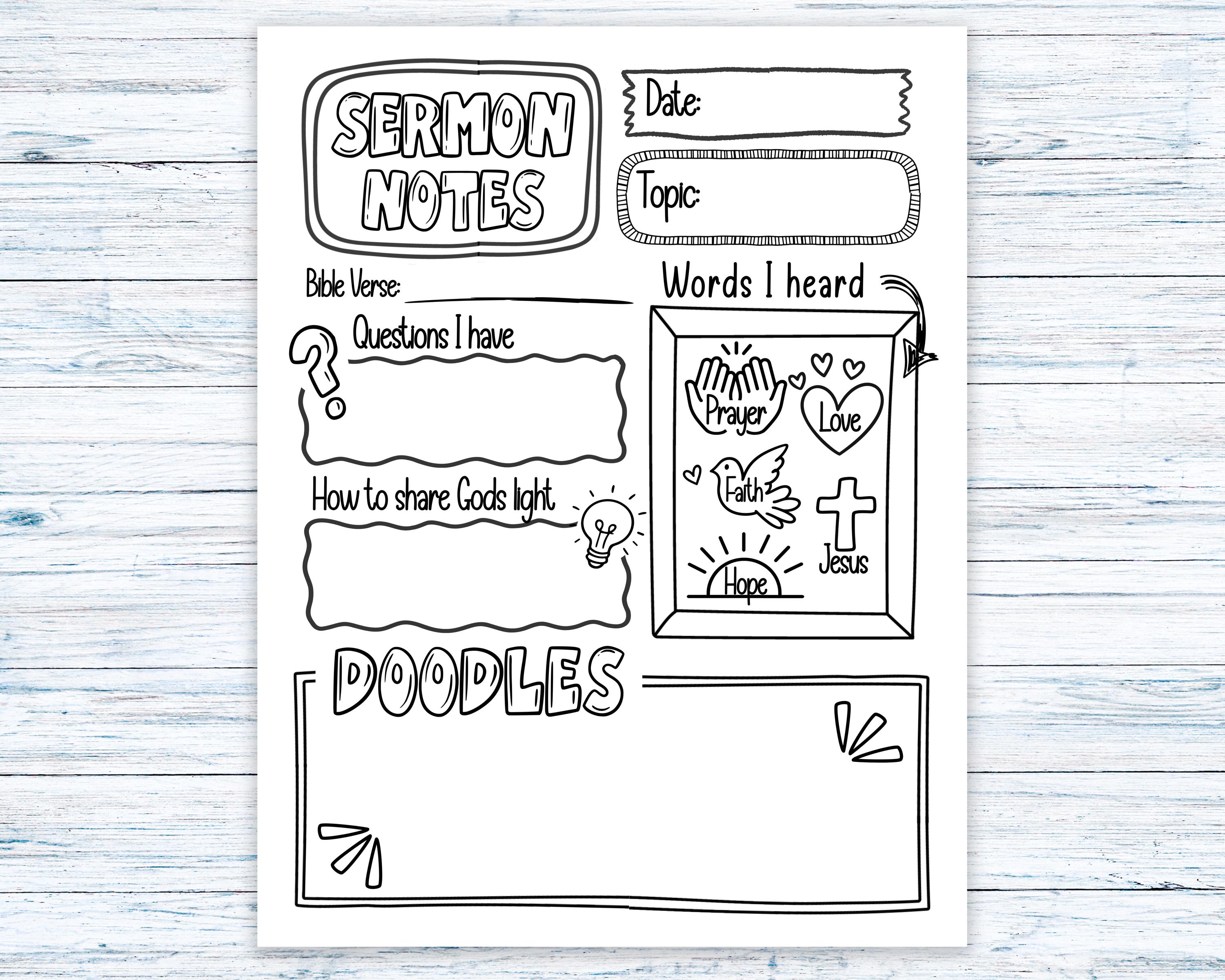 Sermon Notes Worksheet Printable for Kids - Bible Study Note Taking ...