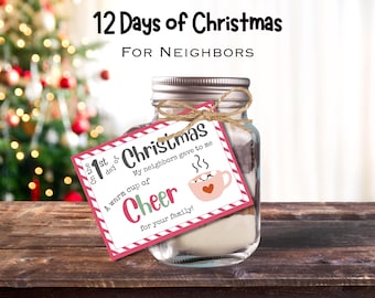 12 Days of Christmas for Neighbor Gift Tags, Neighbor Christmas gift idea, Printable Holiday Countdown, Easy DIY Christmas Gift Idea