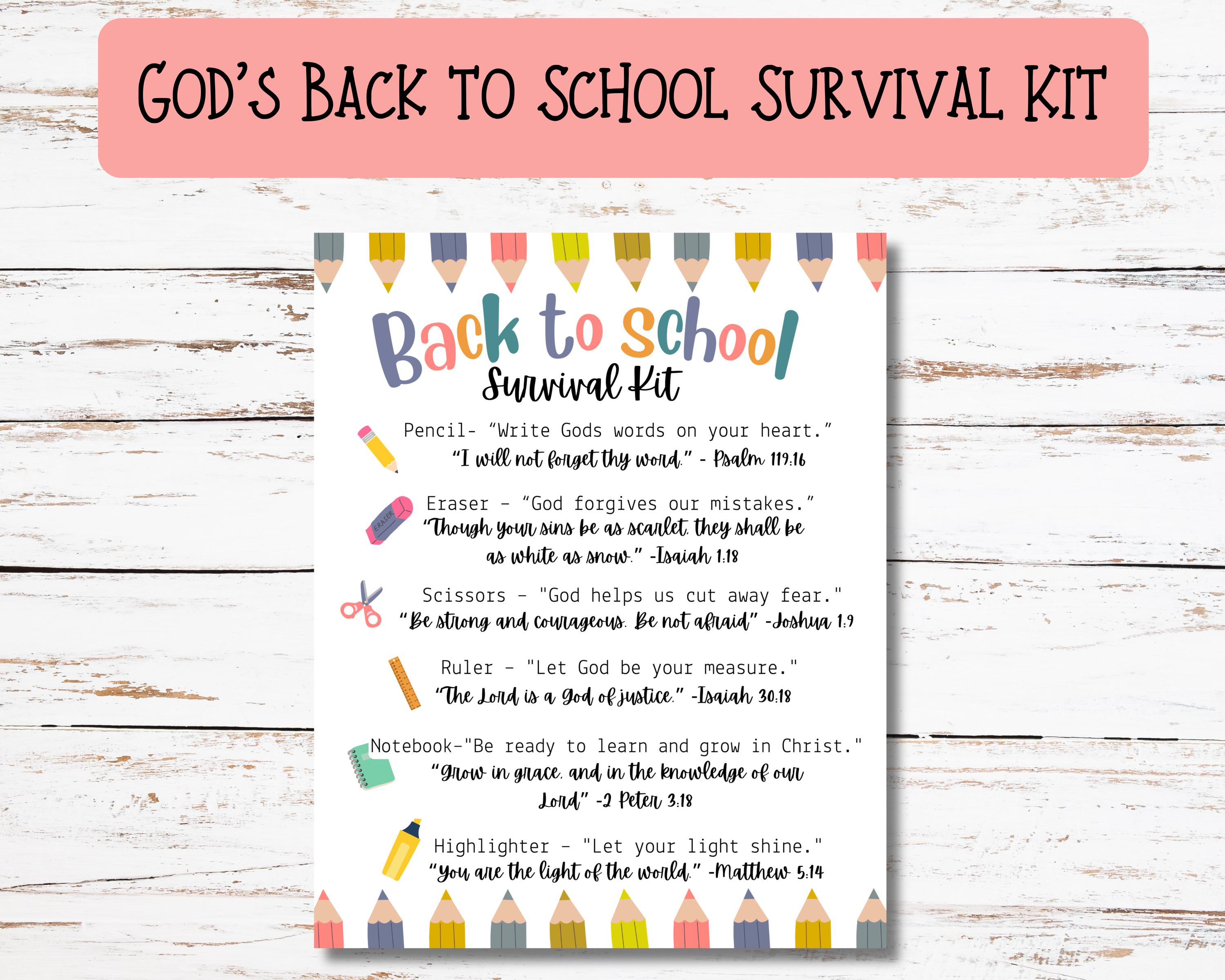 Back to School Survival Kit Tags- God's Survival Kit; Student Survival ...