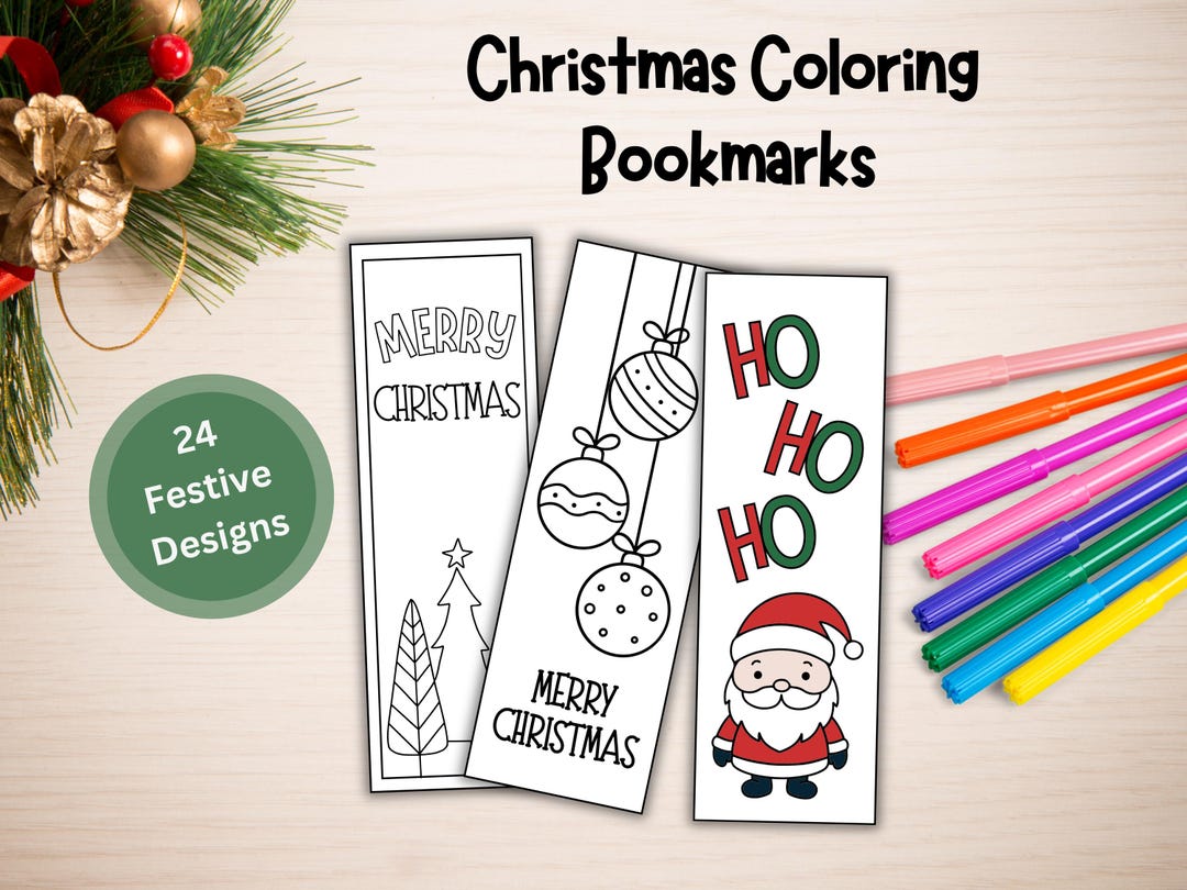 クリスマスぬりえブックマーク印刷可能、ホリデーブックマークぬりえ、DIYクリスマスストッキング詰め物、教室アクティビティ、クリスマスクラフトPDF -  Etsy 日本, image size:1080x810