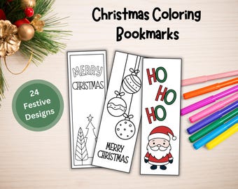 Christmas Coloring Bookmarks Printable, Holiday Bookmark Coloring Pages, DIY Stocking Stuffers, Classroom Activity, Xmas Craft PDF
