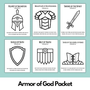 Armor of God activity pack; Sunday school craft: armor of god Ephesians; Bible word search and coloring pages; armor of God lesson