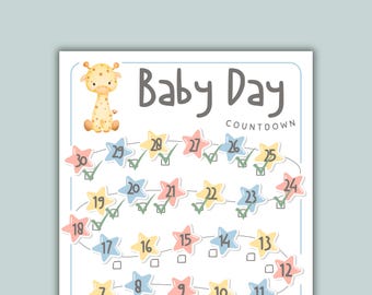 Baby Countdown Calendar, Pregnancy Countdown Printable, Due Date Tracker, Expecting Mom Gift, Baby Shower Activity, Digital Download