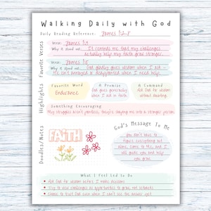 Bible Study Guide Printable, Teenage girl bible study Guide, Young Women & Christian Devotional Template, Creative Bible Notes Page