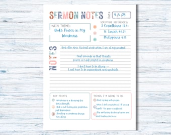 Sermon Notes Worksheet printable - Bible Study Note Taking Template - printable template for taking notes during sermon