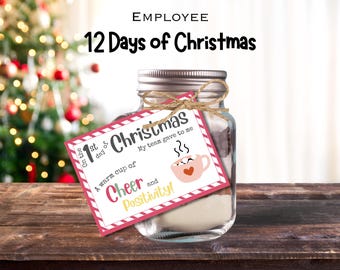 12 Days of Christmas Employee Gift Tags, Printable Holiday Countdown for Staff Appreciation, Easy Employee Gift Idea, Office Christmas Party