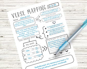 Bible Verse mapping printable black and white, bible study guide, template for daily reading, spiritual meditation worksheet