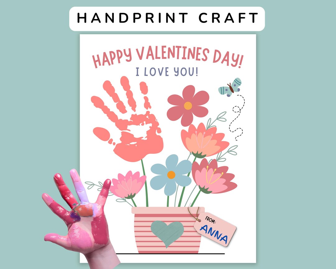 Valentines Day Handprint Craft, DIY Handprint Art Template, Kids ...