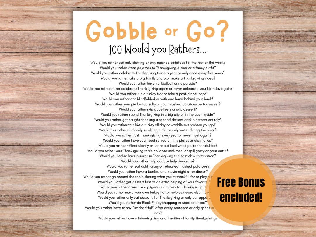 Thanksgiving Would You Rather Printable Game, Thanksgiving Activity for ...