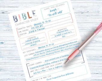 Guida allo studio dei personaggi della Bibbia, scaricabile in formato digitale stampabile, risorsa per lo studio della Bibbia, appunti per lo studio della Bibbia, da utilizzare con la mappatura dei versetti e lo studio della Bibbia con il sapone.