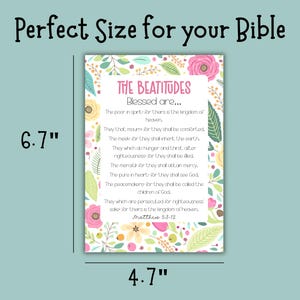May include: A rectangular floral print with the text "THE BEATITUDES Blessed are..." and Bible verses. The print measures 6.7" x 4.7". The design includes pink roses, yellow flowers, and green leaves on a white background.