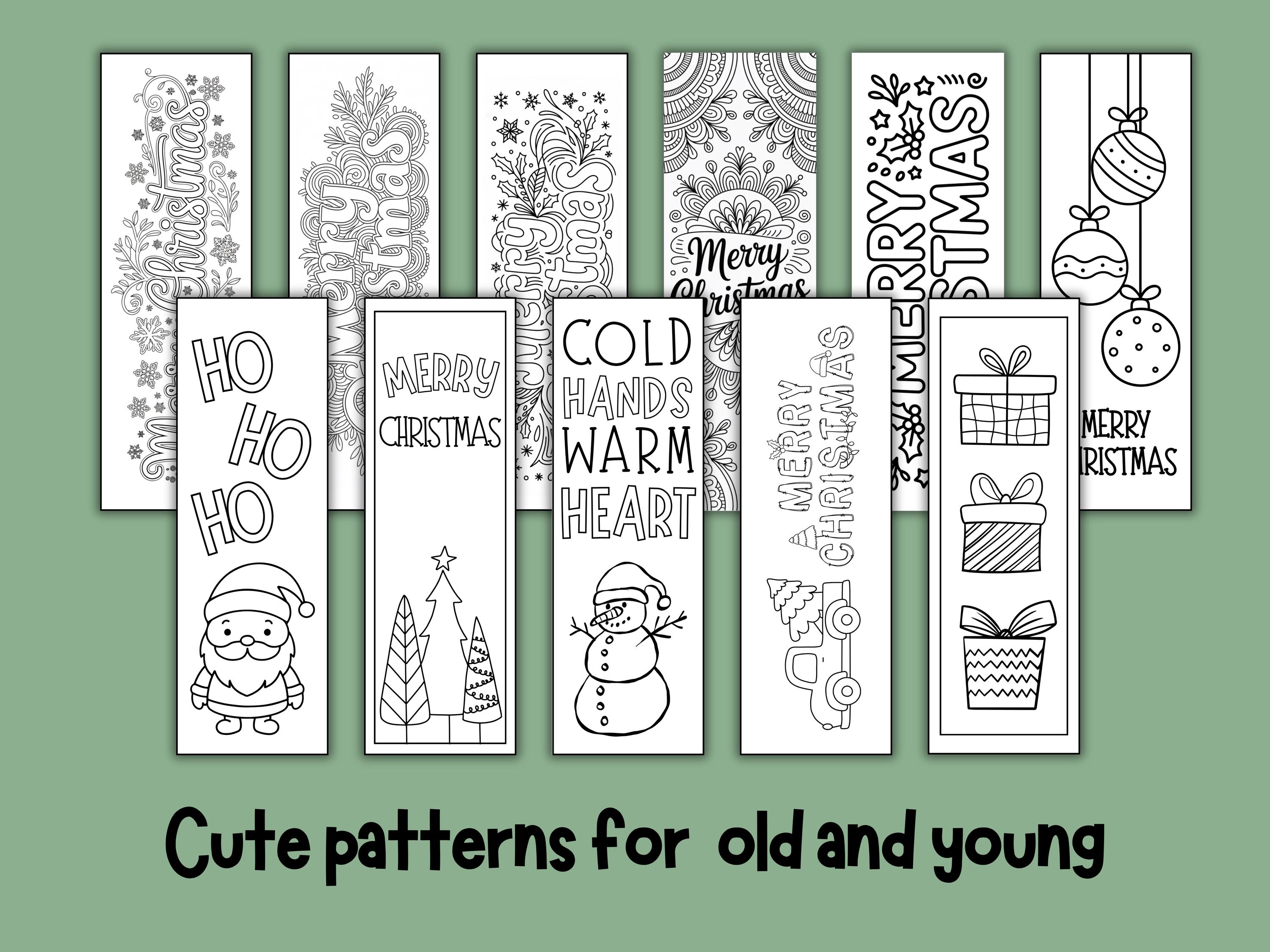 クリスマスぬりえブックマーク印刷可能、ホリデーブックマークぬりえ、DIYクリスマスストッキング詰め物、教室アクティビティ、クリスマスクラフトPDF -  Etsy 日本, image size:3000x2250