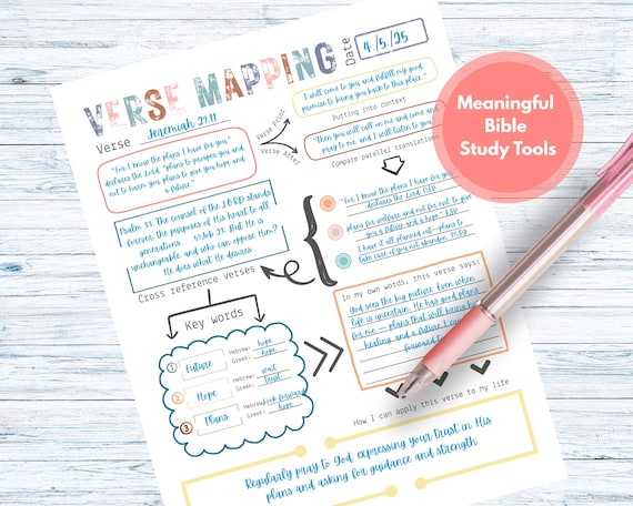 Bible Verse mapping printable, bible study guide and template for daily study and spiritual meditation, bible study journal add on