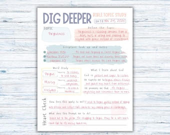 Bible Study Printable – Bible Study Guide & Template for Daily Study and Spiritual Meditation – Dig Deeper Bible Study Journal