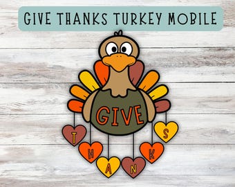 Thankful Turkey Mobile, Hanging Thanksgiving Crafts, Sunday School Crafts, Daycare activity, Kindergarten craft, fall Preschool printable