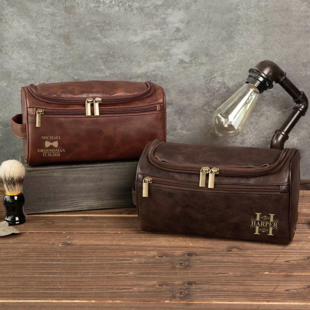 Custom Leather Toiletry Bag for Men, Personalized Mens Toiletry Bag, Groomsmen Dopp Kit ...