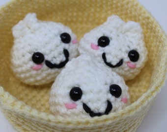 Bao Dumpling Amigurumi Crochet Plushie Pattern with Basket - Beginner Friendly PDF