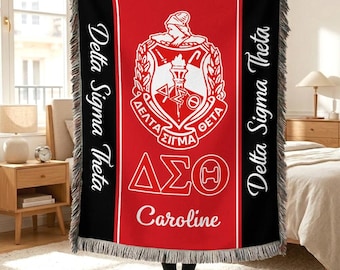 Personalized Sorority DST Woven Blanket, Custom Name 1913 Sisters Gift, Throw Blankets Gift For Sorors