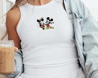 Camiseta corta sin mangas de Mickey y Minnie, Camiseta corta sin mangas de Mickey y Minnie con diseño de amor, Regalo para amantes de Disney