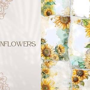 Journal Paper, Sunflowers, Instant Download, Scrapbooking, Elegant, 8.5 x 11 inches, Digital Art, Beautiful, Printable Design, Digital Paper