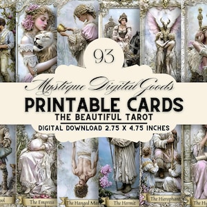 Das schöne Wahrsager-Tarot mit Kartenrückseiten, himmlisch, Wahrsagen, druckbare digitale Karten, Tarot-Größe, 7,5 x 4,75 Zoll.