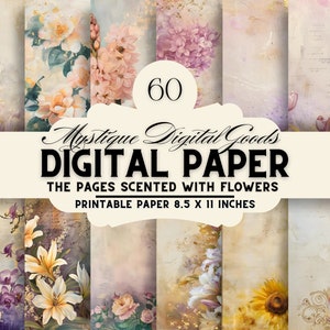 Papier numérique, Les pages parfumées avec des fleurs, Scrapbooking, culturel, beau, Scrapbooking, imprimable, 8,5 x 11 po. (les motifs ne se répètent pas)