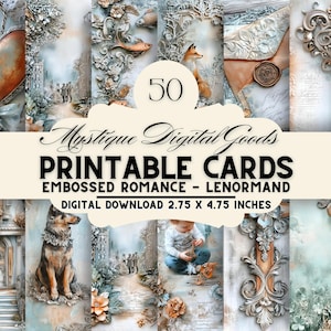 Cartomancie artistique de Lenormand - Romance en relief SANS TEXTE, divination spirituelle, cartes numériques imprimables, dimension tarot, 2,75 x 4,75 po.