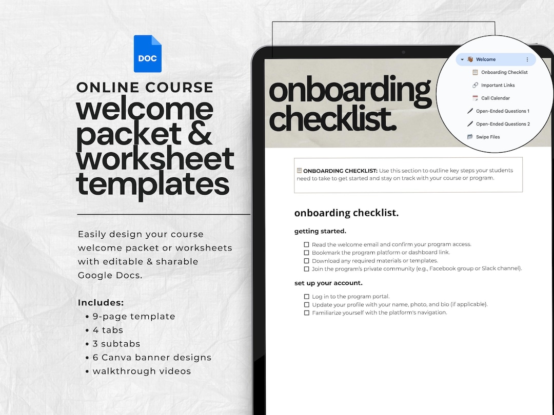 Google Docs Workbook Template | Welcome Packet Template | Course ...
