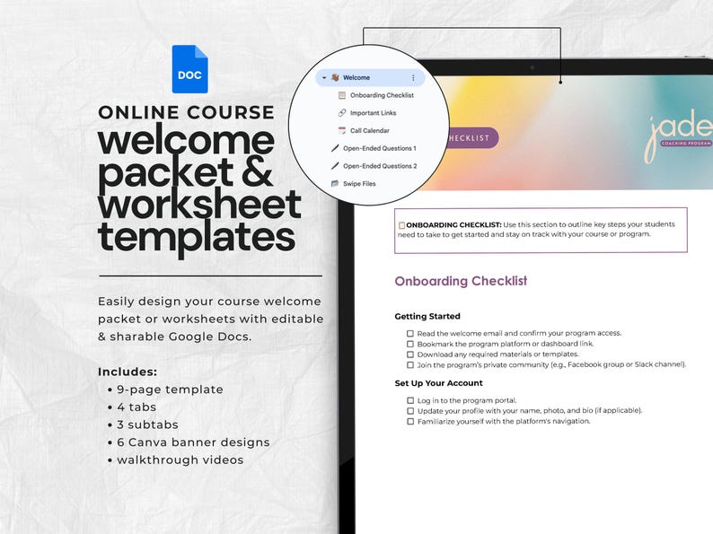 Google Docs Workbook Template | Welcome Packet Template | Course ...