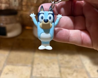 Bluey Inspired 3D Printed Keychain | Cute PLA Cartoon Dog Backpack Charm | 2-Inch Mini Figure Keyring | Handheld Kid Toy Accessory Gift