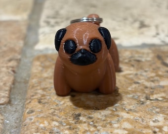 3D Printed Pug Keychain | Brown Dog Lover Keyring | Miniature Fawn Pug Backpack Charm | Cute Pet Puppy Keychain | Dog Mom Dad Gift
