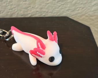 3D Printed Axolotl Keychain | Cute Pink and White Flexi Fidget Toy | Mini Salamander Backpack Charm, 2 Inch