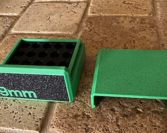 3D Printed 9mm Ammo Box | Tactical Green & Black Ammunition Case | Durable PLA Bullet Storage Organizer | Range Day Gear Gift for Shooters