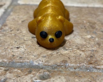 3D Printed Gold Sparkle Bear Keychain | Pocket-Sized Articulated Bear Fidget Toy