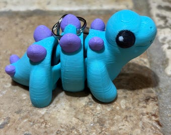 3D Printed Articulated Stegosaurus Keychain • Cute Flexi Dino Bag Charm