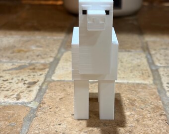 3D Printed Minecraft Inspired Llama Figure | Cute Blocky White Alpaca Statue | PLA Plastic Gaming Desk Toy Gamer Room Decor Gift