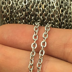 Stainless Steel Flat Oval Cable Chain: 4x3mm Unsoldered Links, 5 Feet