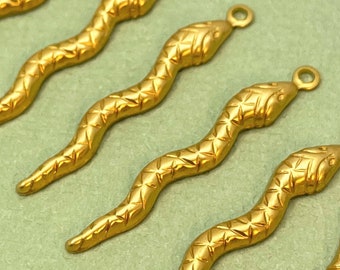 Raw Brass Snake Charms / Snake Pendant / Boho / Southwestern / Parts for Earrings / Jewelry Supplies / READY to SHIP from USA / 20 Pieces