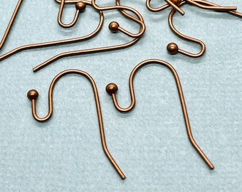 Antique Copper French Ear Wires: Brass Ball End Hooks, 21g (25 Pairs)