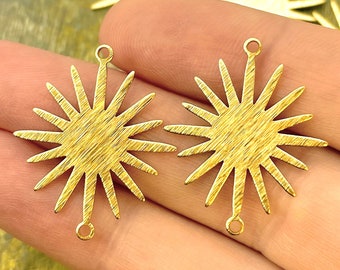 Raw Brass Sun Charms / Textured / Connector Charm / Earring Parts / Brass Blanks / Findings / Components / Boho Sun / READY to SHIP from USA