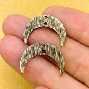 Hand Antiqued Brass Crescent Moon Charms: Textured Boho Earring Parts