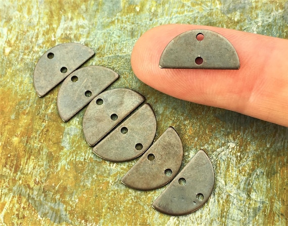 Antiqued Brass Half Round Charms: Two-Hole Semicircle Connectors